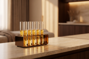 Glass tubes of golden platelet-rich plasma at Athena Wellness, Perth